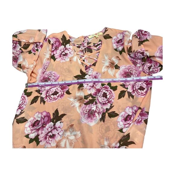 Wishful Park Blouse Pink Floral Long Roll Tab Sleeves Women’s Size Small - Picture 4 of 7